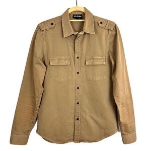 The Kooples Chore Shirt Mens S Cotton Khaki  Distressed Long Sleeve